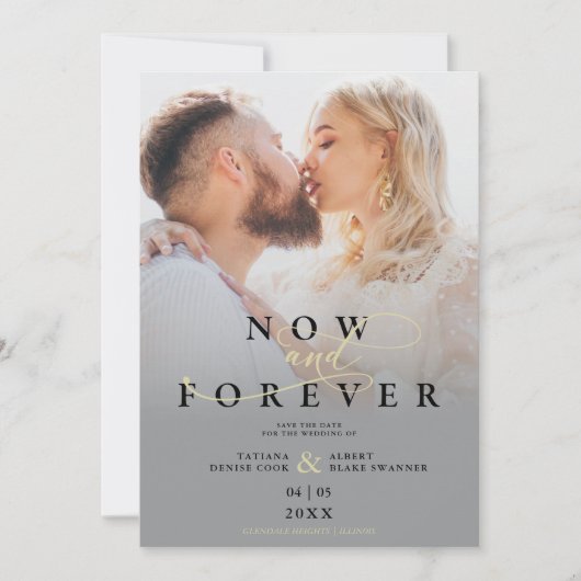 Modern Grey Gradient Elegant Photo Script Wedding Save The Date (Vorderseite)