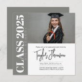 Modern grey Graduation Party Invitation With photo Einladung (Vorne/Hinten)