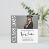 Modern grey Graduation Party Invitation With photo Einladung (Stehend Vorderseite)