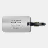 Modern Grey Metallic Black Monogram Brushed Gepäckanhänger (Rückseite horizontal)