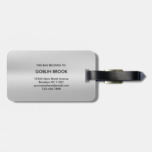 Modern Grey Metallic Black Monogram Brushed Gepäckanhänger (Rückseite horizontal)