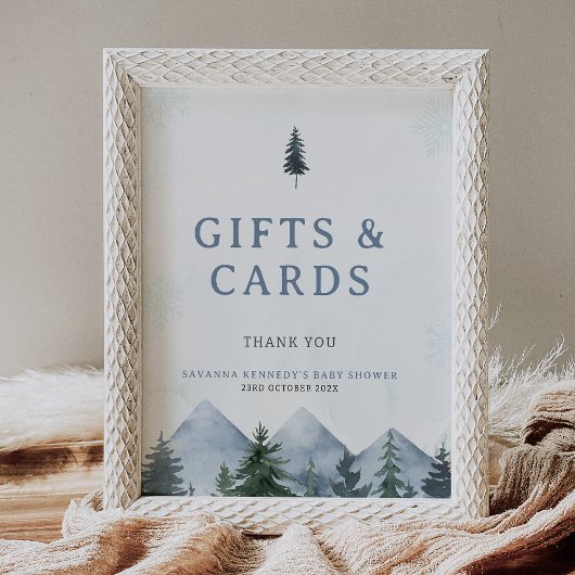 Modern Grey Wilderness Winter Baby Shower Sign Fotodruck