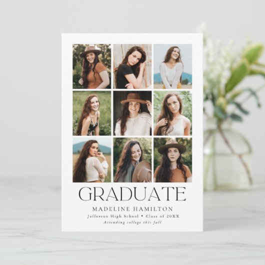 Modern Grid White 9 Photo Collage Graduation Party Einladung (Stehend Vorderseite)