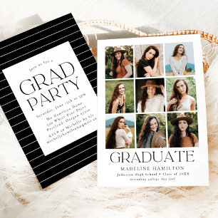 Modern Grid White 9 Photo Collage Graduation Party Einladung