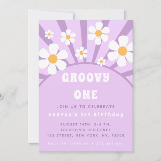 Modern Groovy One Retro Sunshine Erstgeburt Einladung (Vorderseite)
