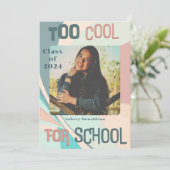 Modern Groovy Peach Aquamarin Aqua Retro Abschluss Ankündigung (Stehend Vorderseite)