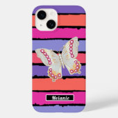 Modern groovy stripes monogrammed butterfly retro Case-Mate iPhone hülle (Rückseite)