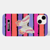 Modern groovy stripes monogrammed butterfly retro Case-Mate iPhone hülle (Rückseite (Horizontal))