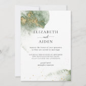 Modern Grün Gold ( Imitat) Watercolour Kleckse Einladung (Vorderseite)