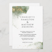 Modern Grün Gold ( Imitat) Watercolour Kleckse Einladung (Vorne/Hinten)