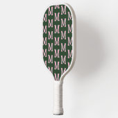 Modern Grün und Rosa Initialen Monogramm Muster Pickleball Schläger (Links)