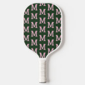 Modern Grün und Rosa Initialen Monogramm Muster Pickleball Schläger (Vorderseite)