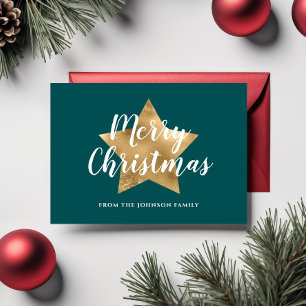 Modern Grüne Gold Stern Frohe Weihnachten Postkarte