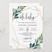 Modern grüner Eukalyptus und goldenes oh Baby Einladung (Vorne/Hinten)