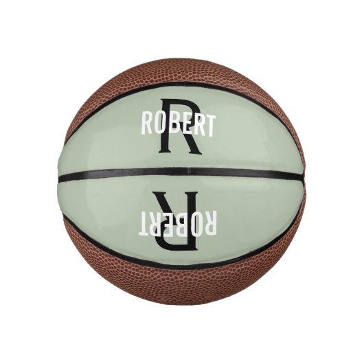 Modern grüner Monogramm-Name Basketball (Vorderseite)
