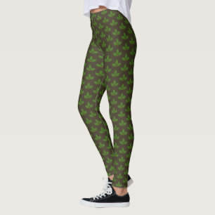 Modern grünes Lorbeerblattmuster auf Braun Leggings