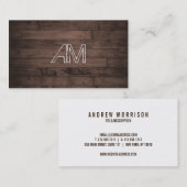 Modern Grunge Monogram auf Brown Wood Visitenkarte (Vorne/Hinten)