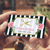 Modern Haar Stylist Girl Gold Pink Blütenstreifen Visitenkarte