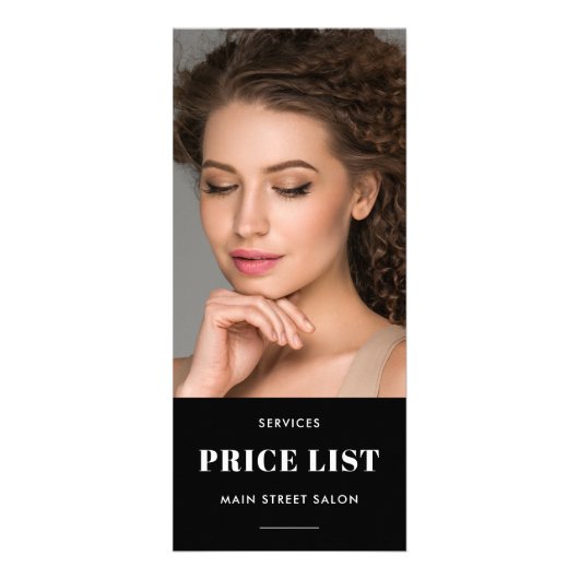 Modern Hair Salon Photo QR Code Price List Werbekarte (Vorne)