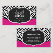 Modern Hair Stylist Black Pink Zebra Print Diamond Visitenkarte (Vorne/Hinten)