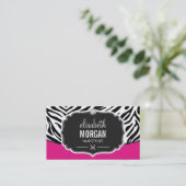 Modern Hair Stylist Black Pink Zebra Print Diamond Visitenkarte (Stehend Vorderseite)