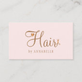 Modern hair stylist pink gold chic script visitenkarte (Vorderseite)