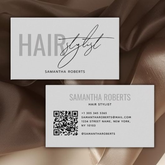 Modern hair stylist QR Code gray Visitenkarte