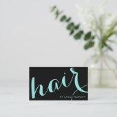 Modern hair stylist script black and blue visitenkarte (Stehend Vorderseite)