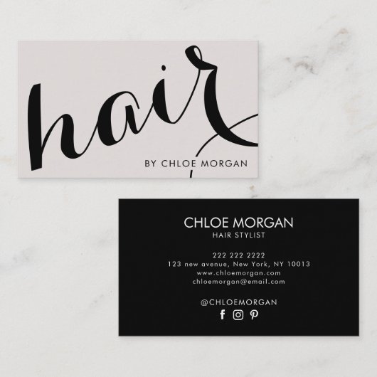 Modern hair stylist script pearl pink visitenkarte (Vorne/Hinten)