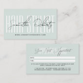 Modern hair stylist script typography blue terminkarte (Vorne/Hinten)