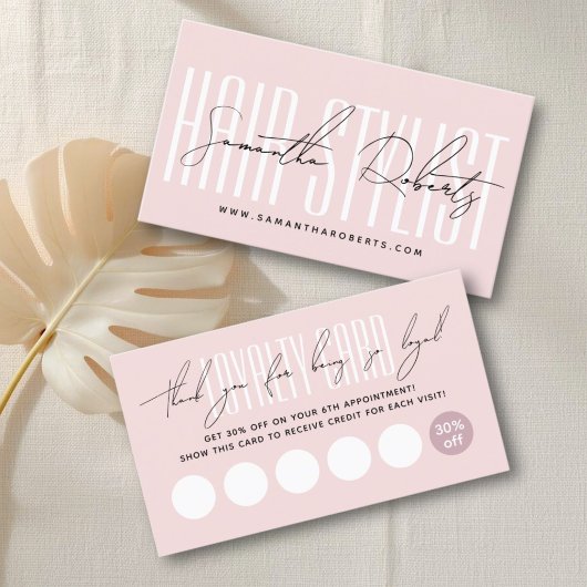 Modern hair stylist script typography blush pink treuekarte
