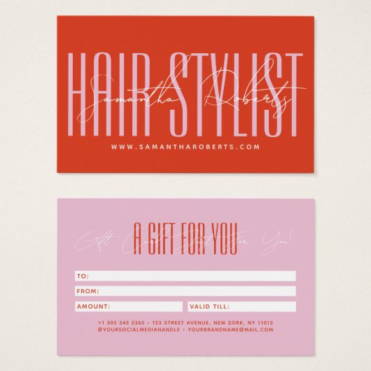 Modern hair stylist script typography gift card (Vorne & Hinten)