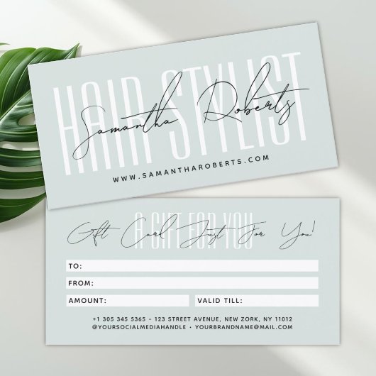 Modern hair stylist script typography gift card