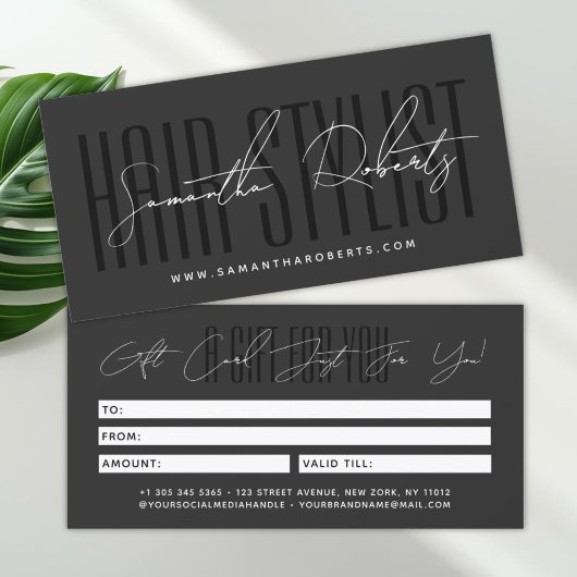Modern hair stylist script typography gift card