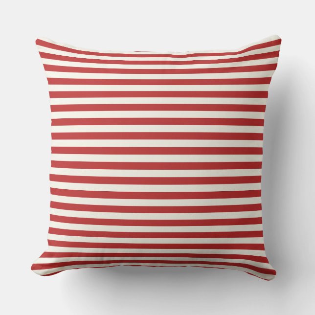 Modern Half-Inch Crimson Red & White Stripe  Kissen (Vorderseite)
