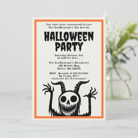 Modern Halloween-Party Devil Skull Einladung (Stehend Vorderseite)