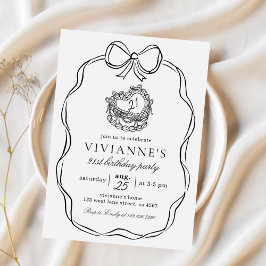 Modern Hand Drawn Black Bow Girl Geburtstag Einladung