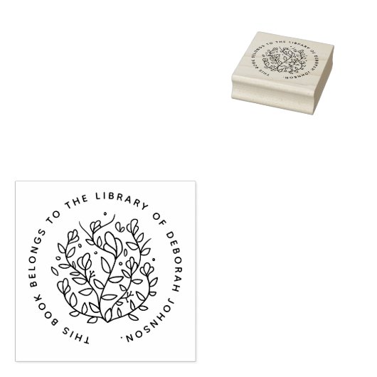 Modern Hand-drawn Botanical Custom Library Book Gummistempel (Stempel)