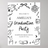 Modern Hand Drawn Bow Graduation Party Welcome Poster (Vorne)