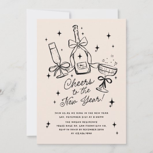 Modern Hand Drawn Cheers to the New Year Party Einladung (Vorderseite)