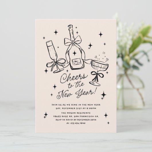 Modern Hand Drawn Cheers to the New Year Party Einladung (Stehend Vorderseite)