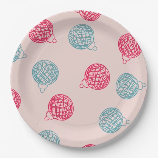 Modern Hand-Drawn Christmas Ornaments Pattern Pappteller (Vorderseite)