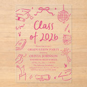 Modern Hand Drawn Class of 2026 Graduation Party Acryleinladungen (Vorderseite)