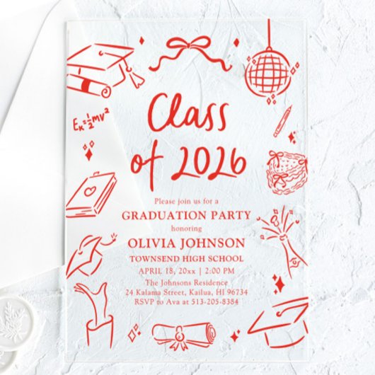 Modern Hand Drawn Class of 2026 Graduation Party Acryleinladungen