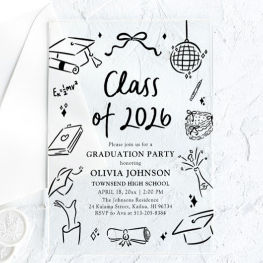 Modern Hand Drawn Class of 2026 Graduation Party Acryleinladungen