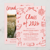 Modern Hand Drawn Class of 2026 Graduation Party Einladung (Vorne/Hinten)
