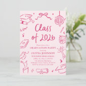 Modern Hand Drawn Class of 2026 Graduation Party Einladung (Stehend Vorderseite)