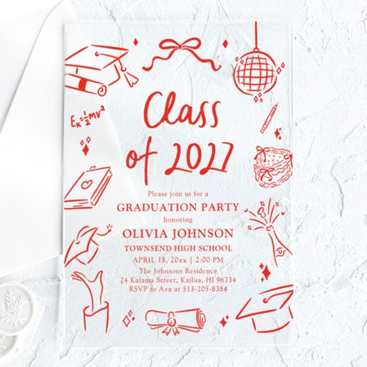 Modern Hand Drawn Class of 2027 Graduation Party Acryleinladungen