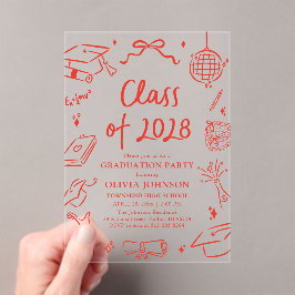 Modern Hand Drawn Class of 2028 Graduation Party Acryleinladungen