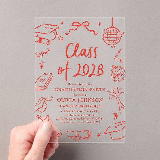 Modern Hand Drawn Class of 2028 Graduation Party Acryleinladungen (Insitu (Handheld))